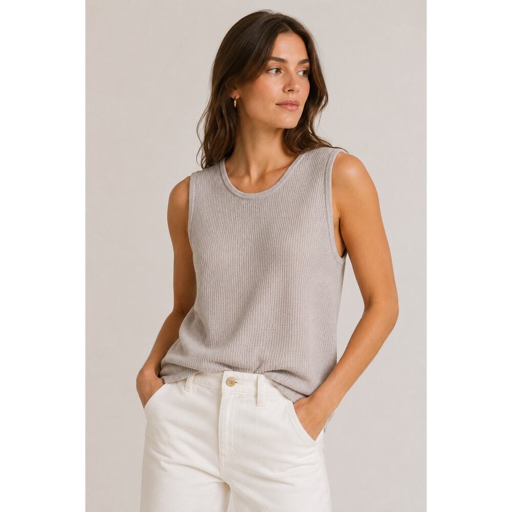 Abercrombie & Fitch Waffle Knit Sleeveless Sweater Tank Top XL Beige Neutral